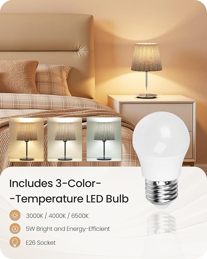 Small Bedside Table Lamp, Dimmable Table Lamp with 3 Adjustable Color Temperatures, Nightstand Lamp with a Dimmable Bulb, E26 Base, for Bedroom, Study, Desk, Gray and Glossy Gray PSH15TL05