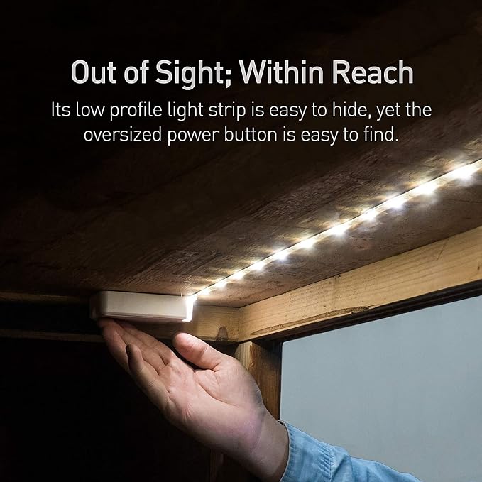 Luminoodle Under Cabinet Lighting - Click LED Light Strip for Shelves, Kitchen Cabinets, & Furniture, 1-Pack Includes Power Button & Tape Adhesive - Warm White (2700K)