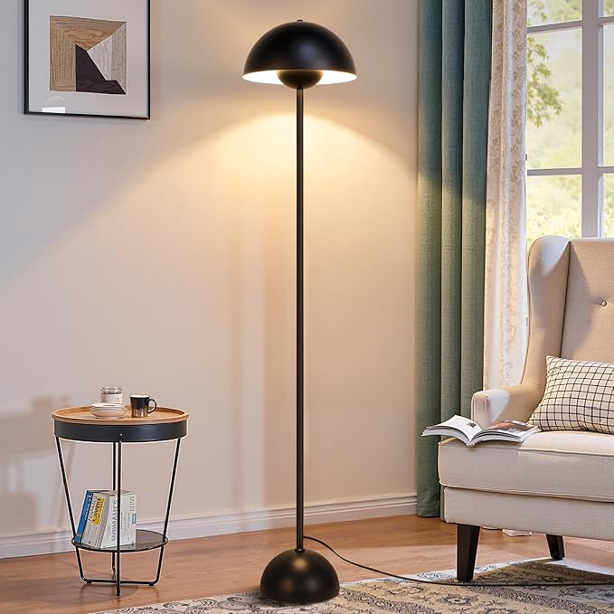 Coucrek Floor Lamp, 66'' Industrial Black Lamp for Living Room | Tall Lamp with Unique Reflecting Shade, Mid Century Modern Ambient Lighting for Bedroom Corner