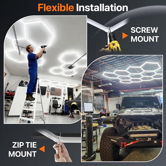 Hexagon Garage Lights: 578W 14 Grids Hexagon Led Lights 63690LM | 6500K Ultra Bright Hex Light, DIY Honeycomb Light for Garage, Shop, Basement, Barber, Homegym, Car Detailing, Studio
