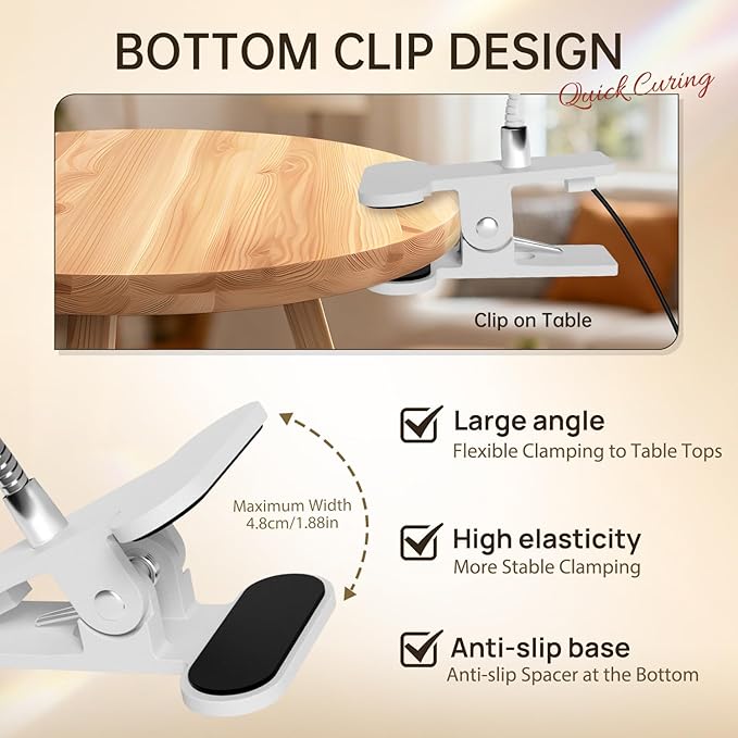 AORAEM U V Nail Lamp,Sliver 3W U V Light for Nails 35NM U V Gel X Nail Lamp with Gooseneck and Clamp for Gel Nail (AA-Silver)