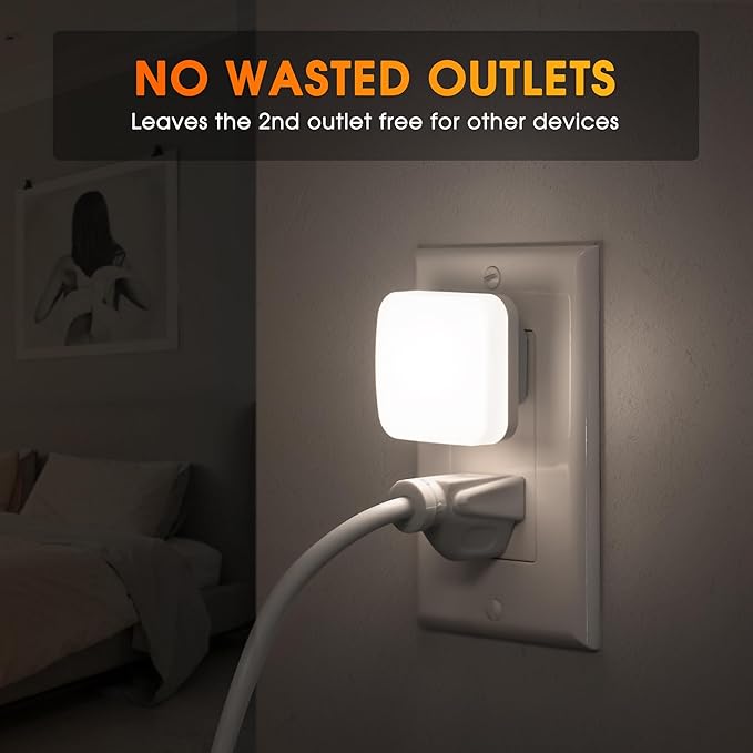 Briignite LED Night Lights Plug into Wall, 4 Pack Nightlights with Light Sensor Dusk to Dawn, 0.3W Square Plug in Night Light for Kids, 5000K Cool White Night Light for Bathroom Bedroom Kitchen