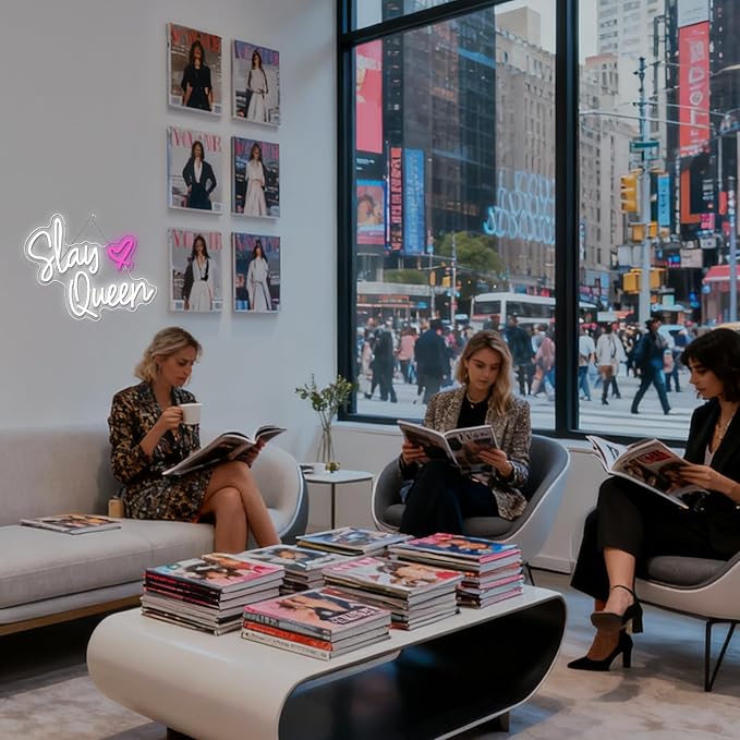 Slay Queen Neon Sign White Pink LED Neon Light Up Signs for Wall Decor Usb Neon Light for Bedroom Preppy Girl Aesthetic Room Dorm Decor Y2k Party Gifts