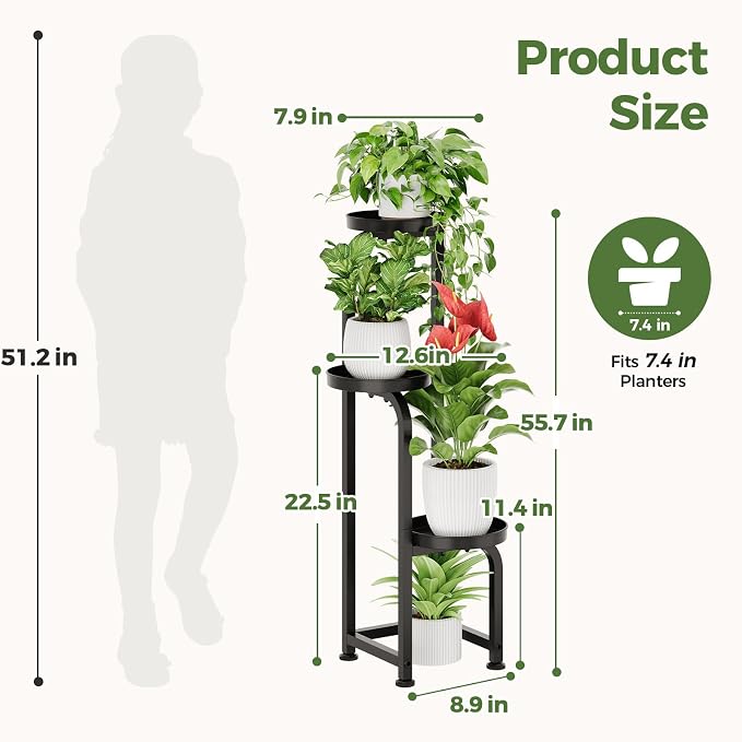 Bamworld Tall Plant Stand Indoor Outdoor Corner Metal Flower Pot Stands | 3 Tier Black Heavy Duty Plant Shelf for Patio Garden Balcony Living Room Bedroom(Patent Design)