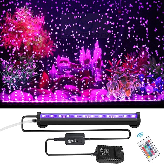 LED Aquarium Lights for Fish Tank,Submersible Fish Tank Light with Air Bubbler Hole Bubble Wall RGB Color Changing Brightness Adjustable Waterproof Remote Control Bubble Tube Light,5W 18inch