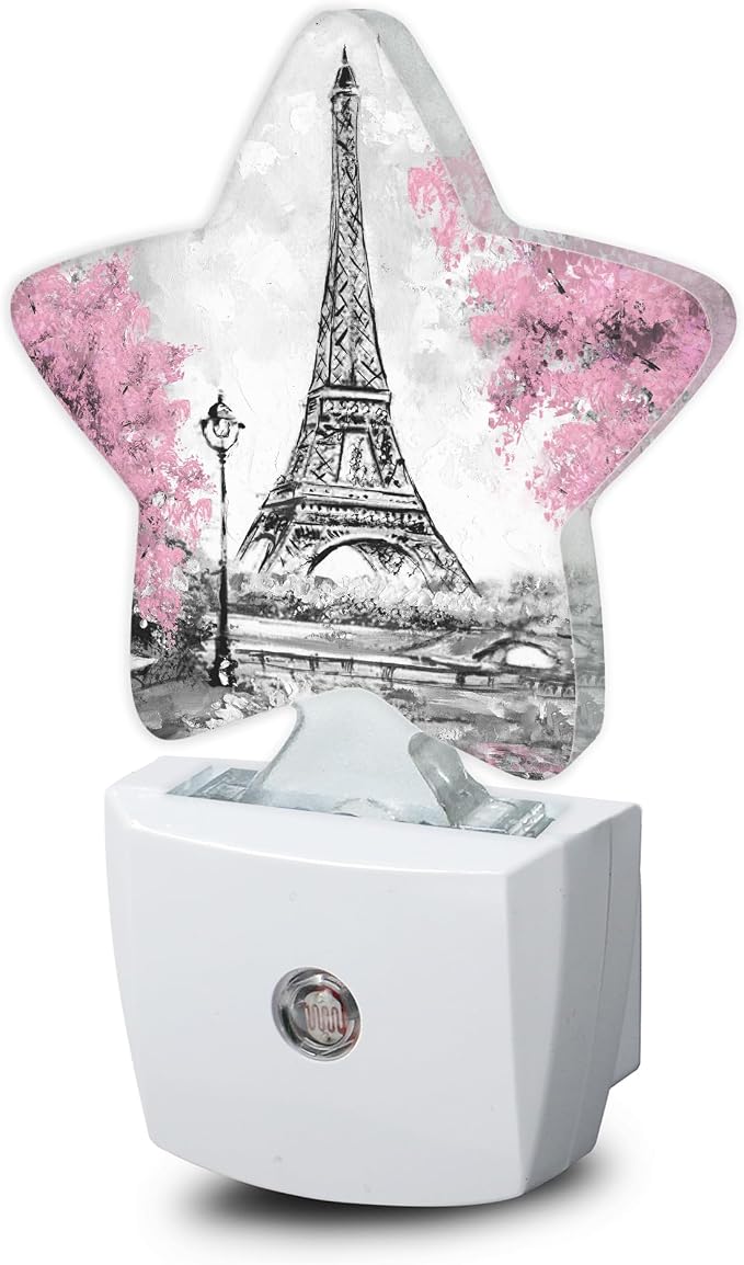 Eiffel Tower Pink Flower Night Light,Dusk to Dawn Smart Sensor Nightlight for Bedroom Bathroom Kitchen Hallway Stairs Hallway,Plug-in,Energy Efficient Decor Desk Lamp Gifts