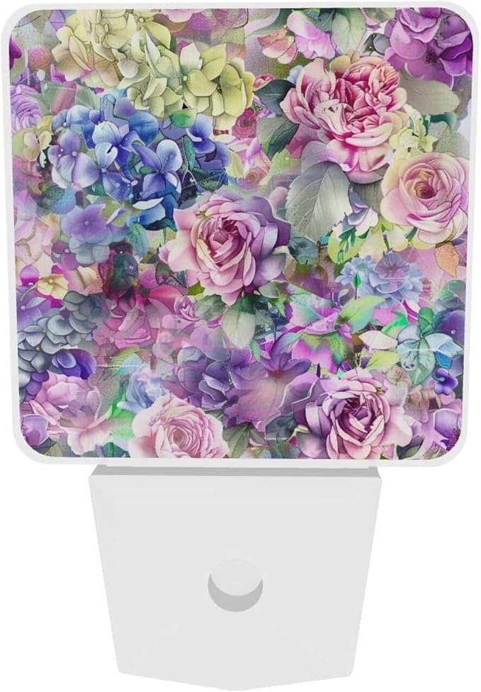 Rose Pink and Blue LED Plug-in Night Lamp 2 Piece Set, Auto Sensor Emergency Romantic Valentine's Nightlights Set of 2 for Bedroom Bathroom Night Stairs Hallway Toilet