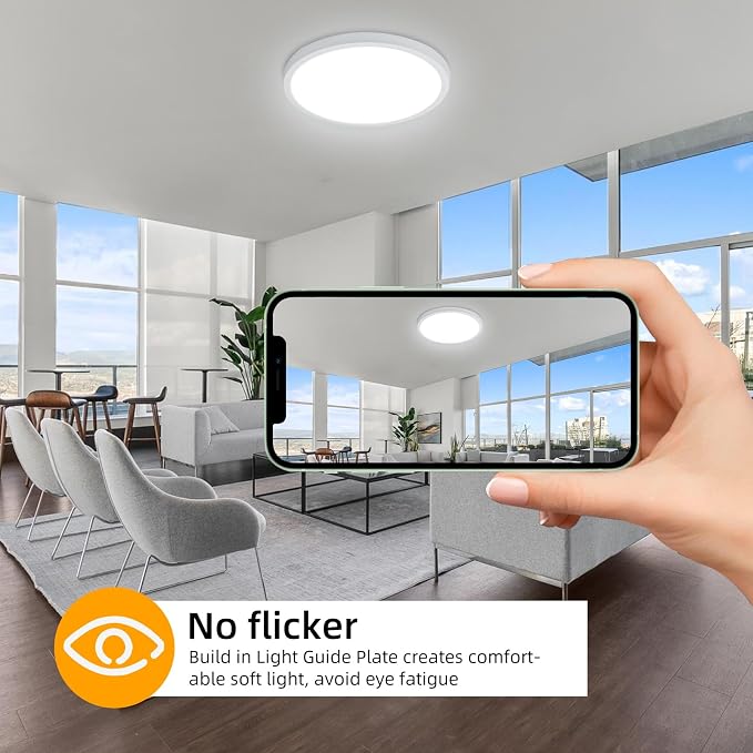 Hlite 12 Inch Flush Mount LED Ceiling Light,2400LM,3CCT,4 Pack | 24W 3000K/4000K/5000K Selectable,Low Profile Ceiling Light Fixtures for Kitchen Bedroom Hallway Laundry Room Closet,White