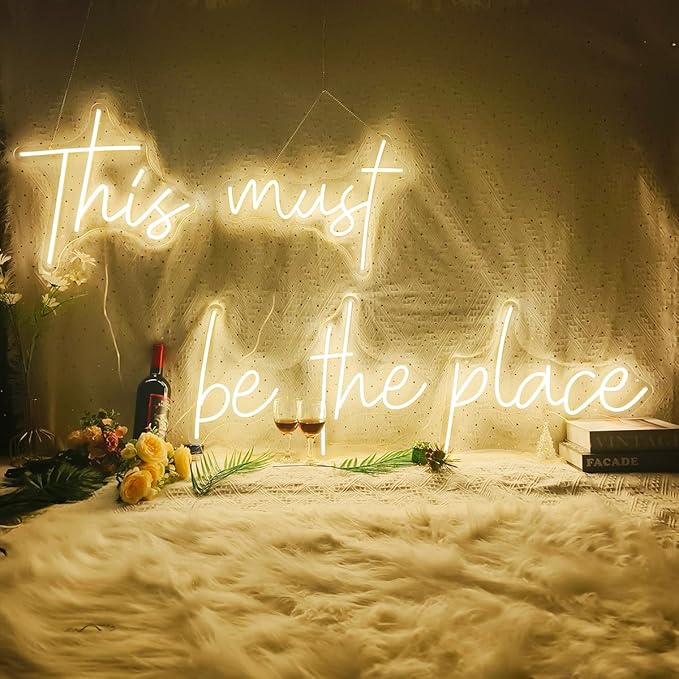 78x16 Inch Super Large This Must Be The Place Neon Sign for Wall Decor,Neon Light Signs with Remote Dimmer,This Must Be The Place LED Sign for Bedroom, Office, Cafe, Bar, Weddings, Warm White