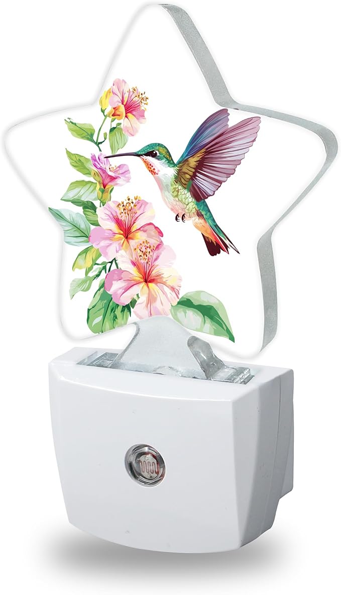 Hummingbird Night Lights Plug Into Wall,Spring Flower Dusk to Dawn Light Sensor Night Light for Kids, Energy Efficient Sleep Friendly Lamp for Bedroom Bathroom Nursery