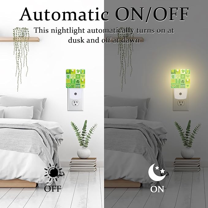 Happy St. Patrick's Day Night Light for Kids,Clover and Green Beer Night Light Plug in with Dusk to Dawn Sensor, 0.5w Energy Saving Sleep Friendly Nightlight for Hallway Stairway Kitchen Bedroom