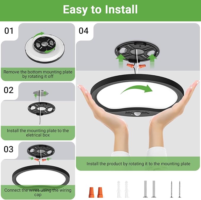 zemty 9inch Motion Sensor Ceiling Lights Wired,18W 1800lm 3CCT/3 Mode/30-120s Timer, Bright Black LED Flush Mount Light Fixture Motion Activated for Closet Pantry Hallways Stairwells Garage