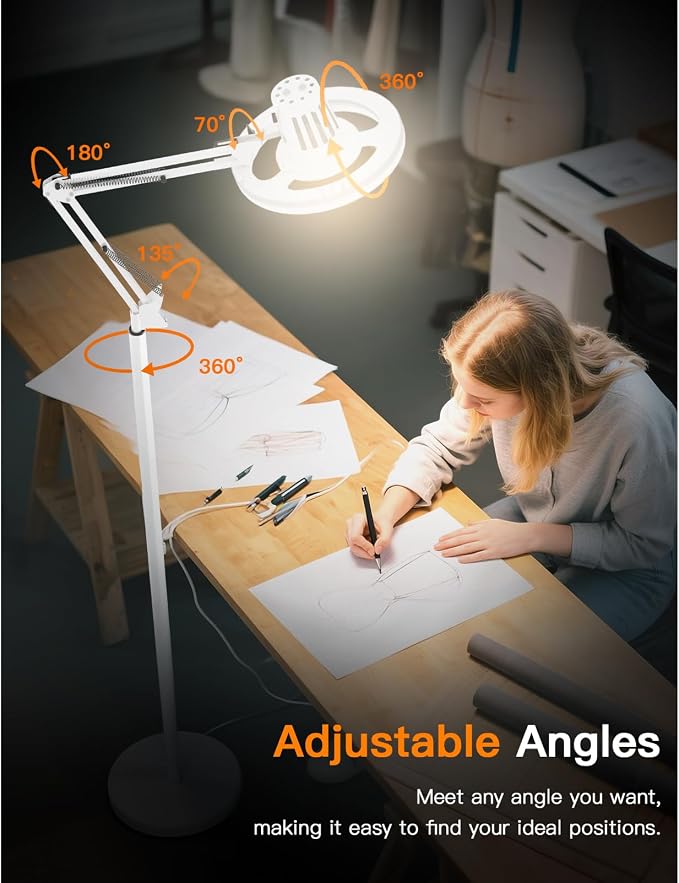 36W Floor Lamp with Flexible Arm, 3 Colors Ring Light with Heavy-Duty Base & Remote, Standing Lamp for Living Room/Workspace/Tattoo/Live Streaming/TikTok/YouTube/Photography