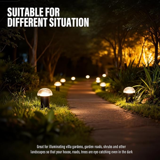 24Pack LED Landscape Lighting Low Voltage Pathway Lights Outdoor 1.5W 35 Lumen Mushroom Lights Weatherproof Path Lights for Garden, Yard, Walkway, Path, Warm White, 3000K