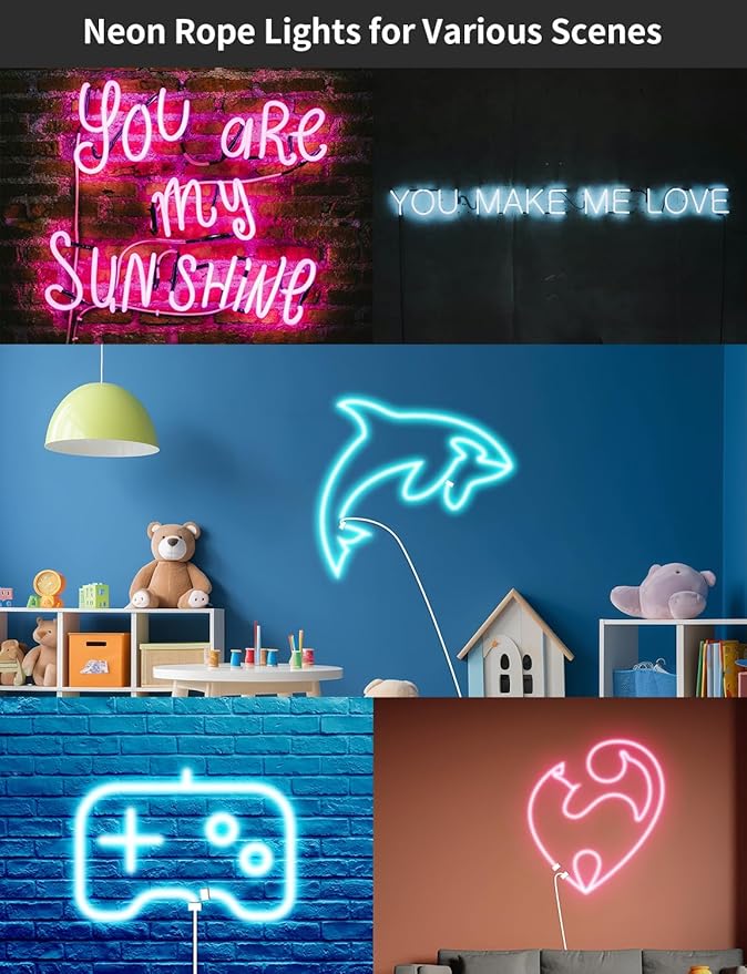 26FT LED Neon Rope Lights, BUNACET RGB Strips Light with RF Remote & APP Control,Flexible IP65 Waterproof Outdoor, Music Sync,DIY Design,24V LED Strip Lights for Gaming Livingroom Wall Christmas Decor