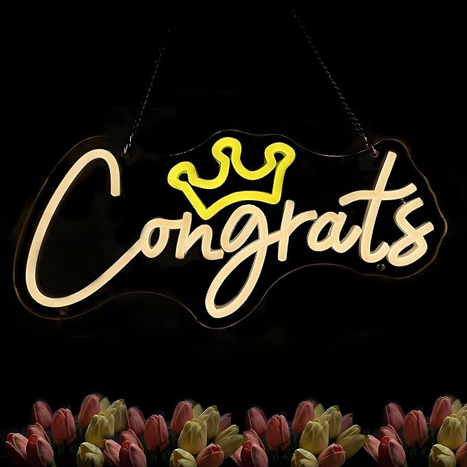 Congrats Grad Neon Sign with Crown, Graduation Decorations 2026 | Congrats Led Light Signs for Wall Decor, Bedroom Bar Club Colleges Wedding Birthday Party Decor Gifts