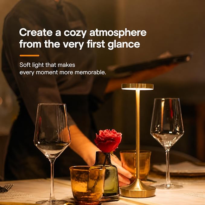 2 Pack Cordless Table Lamps, Rechargeable 6000mAh, 72H Runtime, Waterproof | Stepless Touch Dimming with 3 Color Modes & Memory Function for the Perfect Ambiance at Home, Restaurants & Patios (Bronze)