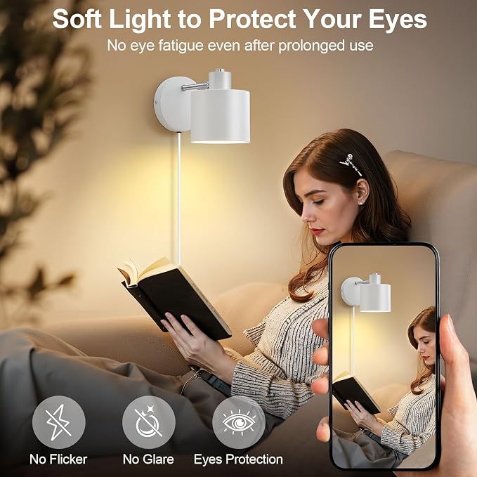 Lightess Plug in Dimmable Wall Lights Adjustable Lamp with Cord Set of 2 | 350° Adjustable Design, Plug in Dimmable Fixture,Modern Fits Kitchen Bedroom Hallway Light Bulbs not included