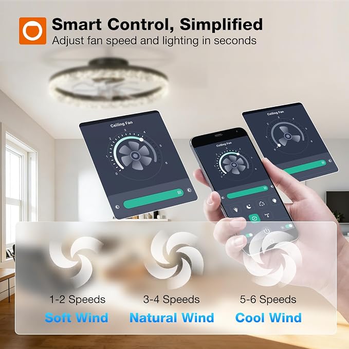 addlon 2 Pack 20 Inch Low Profile Ceiling Fans with Lights, Remote, Black | Flush Mount Fandelier, 3CCT Dimmable LED, Bluetooth App/Remote, Timer, Memory, Reversible DC Motor, Bedroom/Kids room