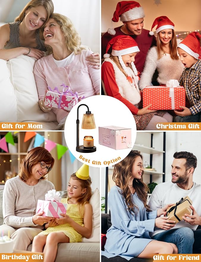 Innqoo Amber Candle Warmer Lamp with Timer, Dimmable Candle Warmer for Jar Candles, Height Adjustable Wax Melts Warmer, Birthday Gifts for Women Mom, House Warming Gifts New Home Decor