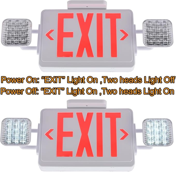 Red Exit Sign with Emergency Lights, 200lm 3Hours Plug in Exit Sign Battery Backup Lights for Business,Commerical Emergency Lighting Combo UL 924 AC85-277V Double Face