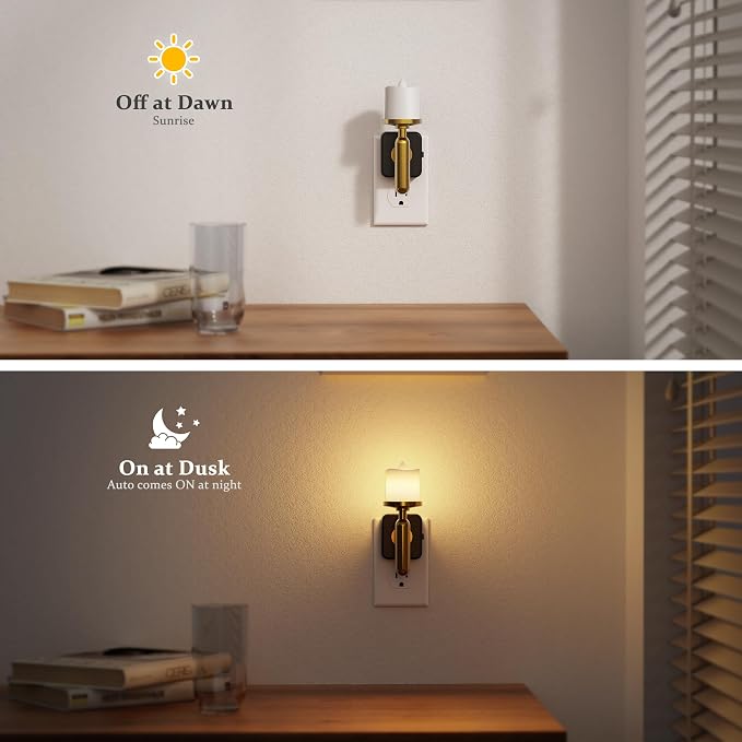JandCase Candle Night Light, Night Lights Plug into Wall | 3000K Soft White, 0-100LM Adjustable Brightness, Dusk to Dawn Sensor NIghtlight, Dinning Room, Living Room, Bathroom, Hallway