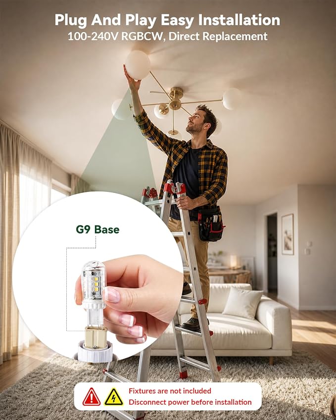Smart G9 LED Bulb, RGBW Color Changing T4 Bulb Dimmable 2-Pack | G9 Bulb Bluetooth, Remote & App Control, 2700K-6500K Tunable White, G9 Halogen Replacement Bulbs Chandelier
