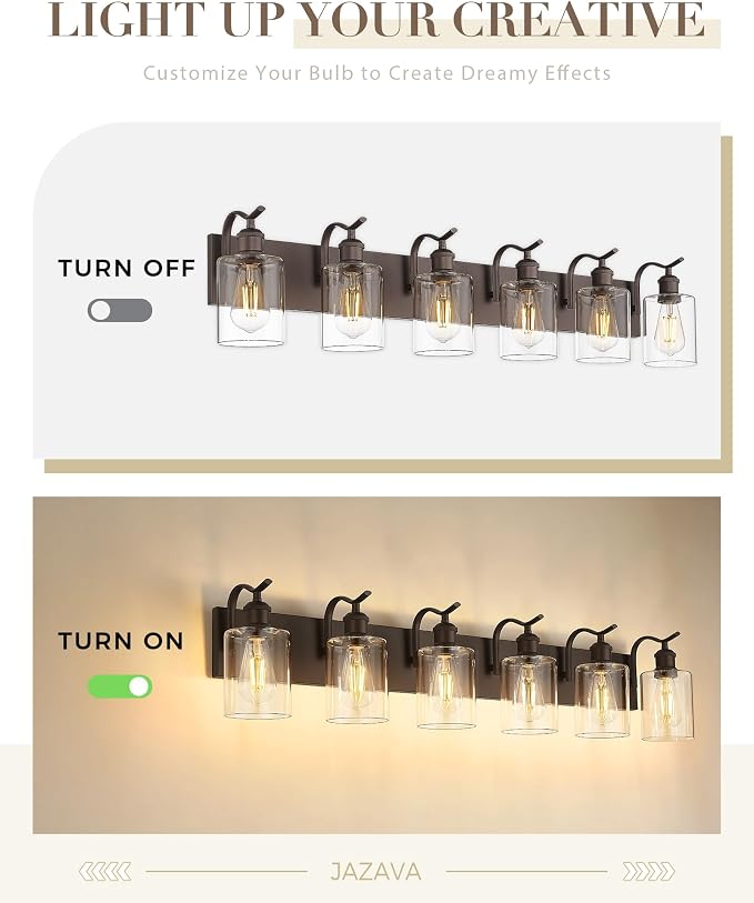6-Light 41 Inch Bathroom Vanity Light,Clear Glass,Oil Rubbed Bronze | Over Mirror Wall Light,E26 sockets,for bathroom mirror,powder room,dressing area
