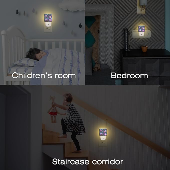 Glowing Purple Butterflies Night Light Plug into Wall, Neon Butterfly Dusk to Dawn Night Light,0.5w Energy Saving Sleep Friendly Nightlights for Kids Boys Girls Home Decor