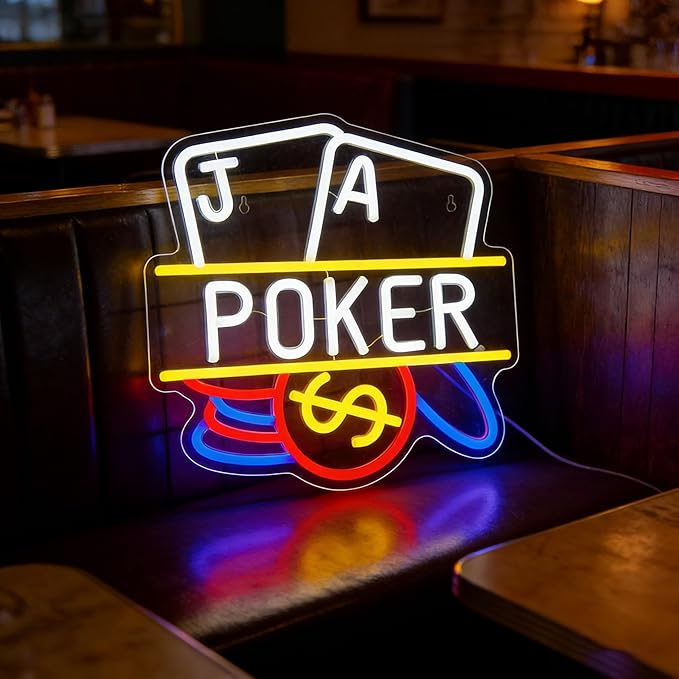 Poker Neon Sign, Playing Cards LED Neon Light for Wall Decor Dimmable Casino Neon Lights for Man Cave, Bar, Bedroom, Hotel, Game Room, Casino Party Decorations Gift
