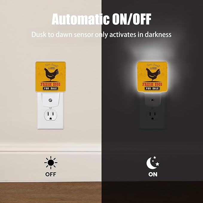 Retro Farm Rooster Night Light Plug in Wall Lamp Smart Dusk to Dawn Sensor for Home Decorative, Kids Room Bedroom Bathroom Kitchen Hallway Gifts