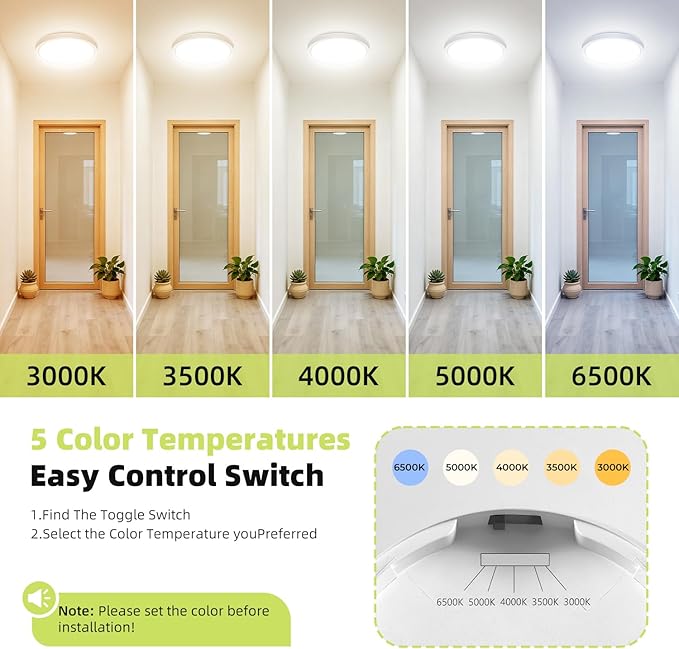 hepside 6PACK Flush Mount LED Ceiling Light Fixture 5CCT 7Inch 15W & 100W Equivalent Closet Light Fixture,Small Round Slim Surface Ceiling Lamp for Hallway,Bathroom,Bedroom,Kitchen,Interior