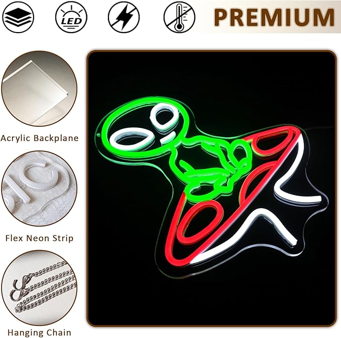 Mushroom Alien Neon Sign for Wall Decor, USB Dimmable Green Alien Neon Lights for Bedroom, Home, Game Room, Party, Beer Bar, Hip Hop Pub, Man Cave, Yoga Gifts