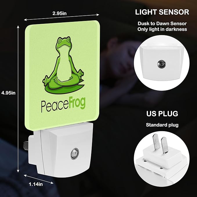 LED Night Light Lamp with Smart Sensor Dusk to Dawn Sensor,Zen Frog Yoga Mascot Night Light Daylight White,0.5W Plug-into Wall for Adults,Bedroom,Bathroom,Hallway,Kitchen