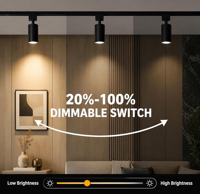 3-Color Plug in Track Lighting Dimmable with Power Cord, 6-Light Track Lighting Kit with 6.6FT H Type Track Lighting Rails, Modern Kitchen LED Track Lighting Fixtures Ceiling Spot Light, Black