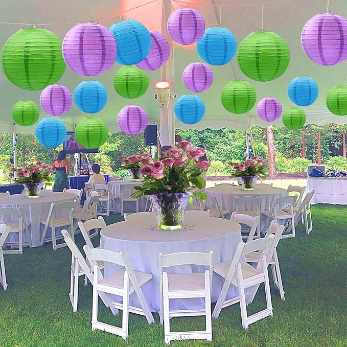 Blue Green and Purple Paper Lanterns 12Pcs Hanging Round Paper Lanterns Decorative for Graduation Baby Shower Wedding Birthday Family Parties ﻿