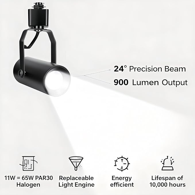 KING SHA H Type LED Track Lighting Heads with Replaceable Light Engine, 1113Lumens,11W(65W Eqv.), 3CCT Selectable 2700K/4500K/6500K, Dimmable 10-100%, Black,4pack