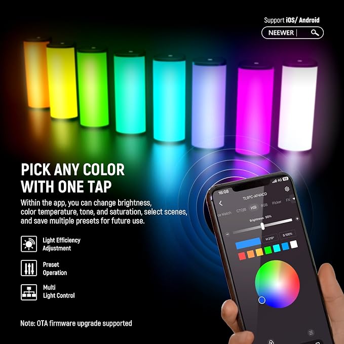 NEEWER Magnetic Handheld Light Wand [2 Pack] with APP Control, 360° Full RGB Mini LED Video Light Stick 2500K~8500K Dimmable CRI 97 with 2550mAh Battery, 17 Scenes for Photography Vlog TikTok, TL97C