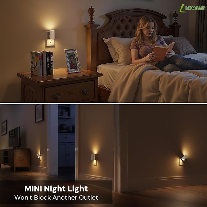 L LOHAS LED Night Light, Night Lights Plug into Wall, Dimmable Nightlights | 50/100LM,Soft White 3000K,Light Sensor, Mini Rotating Nightlight Plug in, Adults Hallway Bedroom Bathroom[White Shade,2 Pack]