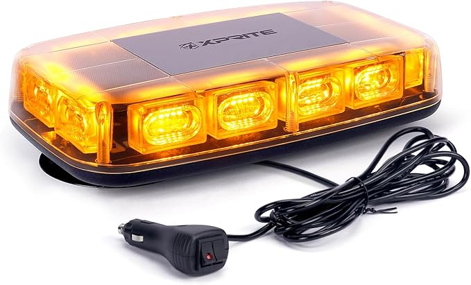 Xprite Upgraded 12" 72LED Rooftop Mini Strobe Lights, Emergency Safety Flashing Beacon Light bar with Magnetic Base for 12V-24V Construction Vehicles, Trucks, Snow Plow, Postal Car (Amber)