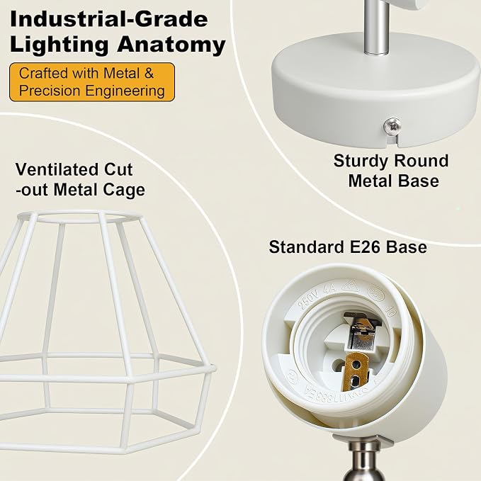 HiBay 1-Light Ceiling Track Lighting Fxiture White, Modern Spotlight, E26 | Rotatable 1 head with farmhouse metal cage shade for kitchen bedroom bedside wall, bulb not included