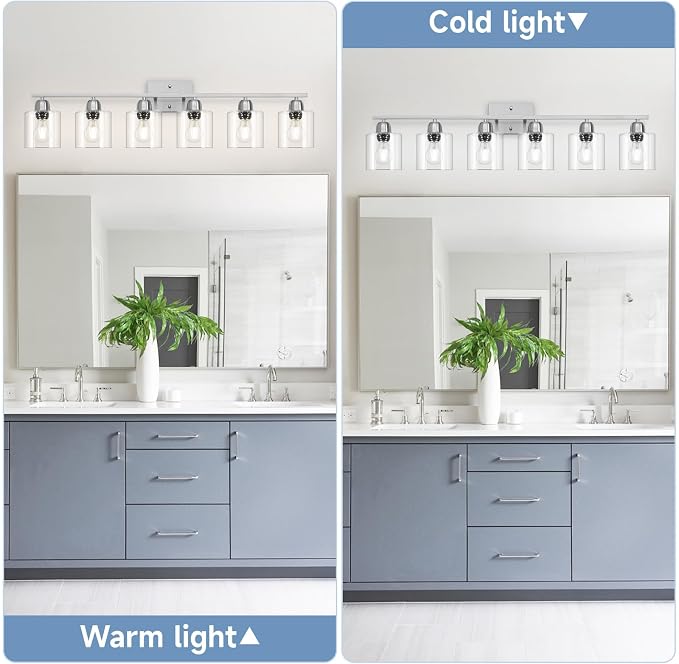Modern Brushed Nickel 6 Light Bathroom Light Fixtures,38 inch Vanity Lights for Bathroom with Clear Glass, Vanity Light for Mirror Kitchen Living Room Hallway Cabinet Porch