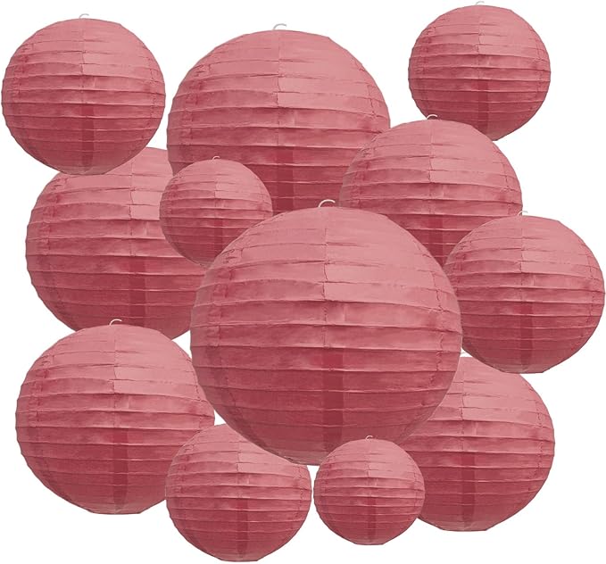 20Pcs Burgundy Paper Lanterns for Parties, 6” 8” 10” 12” Chinese Asian Hanging Round Paper Lanterns for Birthday Wedding Halloween Christmas Home Decor Party Decor