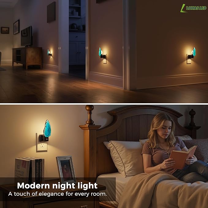 L LOHAS LED Night Light, Night Lights Plug into Wall, Agate Nightlight Rotating, Dimmable Dusk to Dawn Sensor, Healing Stone Agate Decorative Nightlight for Bedroom,Living Room[2 Pack]