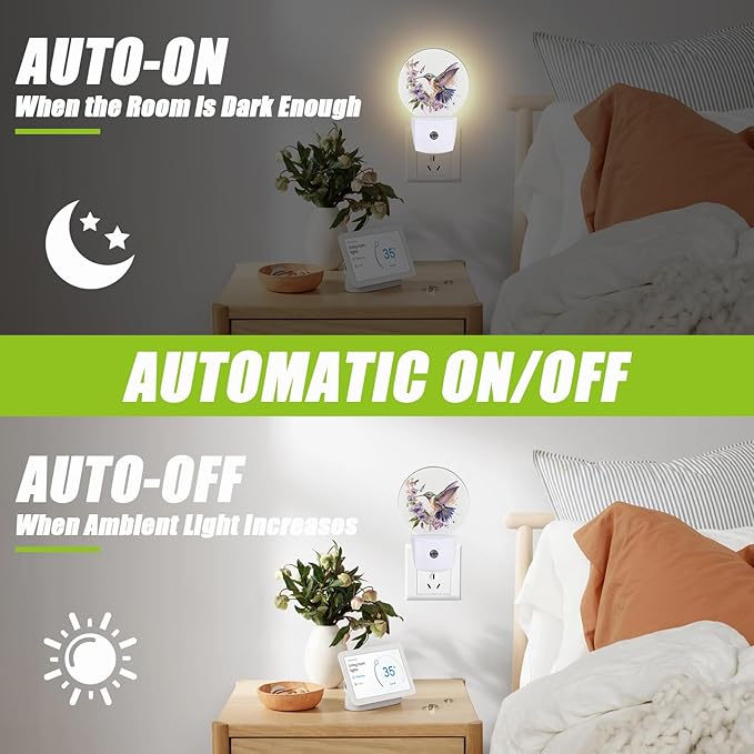 Groovy Hummingbird Flowers Night Light,Night Lights Plug into Wall for Kitchens Toilets Bedroom Decorative Half Round Nightlight Led Lamp 0.5W Sleep Friendly