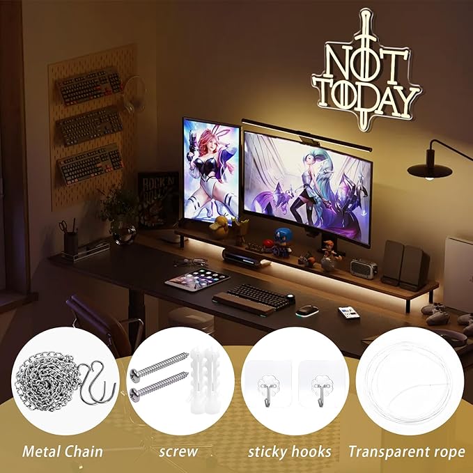 Not Today Neon Sign Anime Sword Neon Light for Wall Decor Anime Game Led Sign Kids Gift Bedroom Party Dorm for Man Cave Living Room Christmas Party