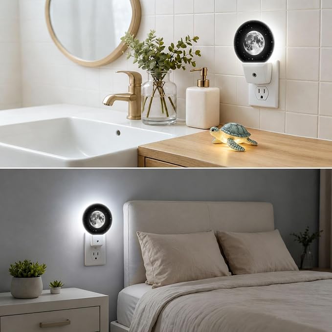 Decorative Night Lights Moon Plug-in Nightlight Auto Light Sensors | Celestial Body Night Lights Plug into Wall LED Lamp Dusk-to-Dawn Auto Sensor for Bedroom Kitchen Toilet Hallway