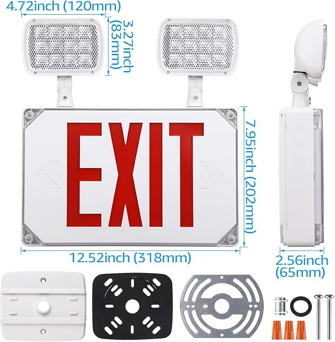 LEONLITE 4-Pack Wet Location LED Exit Sign with Emergency Lights White | UL Listed, AC 120/277V, Outdoor Hardwired Red Letter Exit Light with Battery Backup, 2 Dual Heads, Double Face