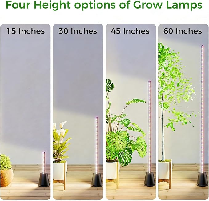 Grow Lights for Indoor Plants with Timer, Full Spectrum Grow Lights with 192 LEDs, Vertical Plant Light, Standing Plant Lamp, 60", 5 Level Dimmable