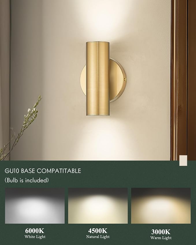 1-Light Wall Sconce,Indoor Up and Down Wall Lamp,Brass Gold | Indoor Wall Lighting for bedroom,hallway,living room,entryway